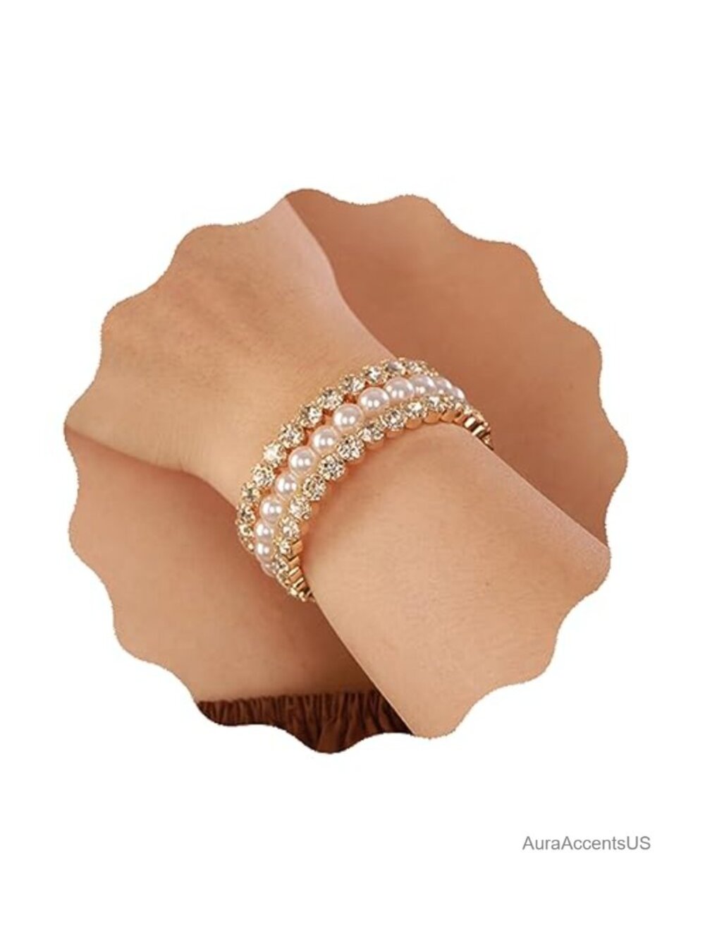 Layered Pearl Crystal Rhinestone Wrap Bracelet Cuff Bridal Jewelry Stretch